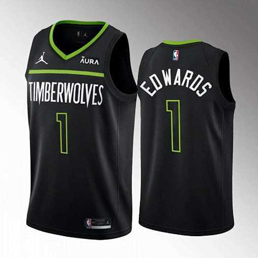 Mens Minnesota Timberwolves #1 Anthony Edwards Black City Stitched Jersey Dzhi
